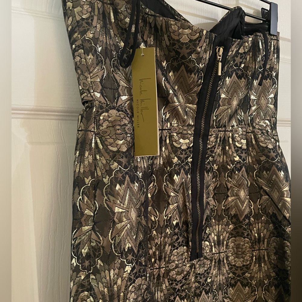 Nicole miller Elegant Strapless Gold and Black Dress - Picture 5 of 7